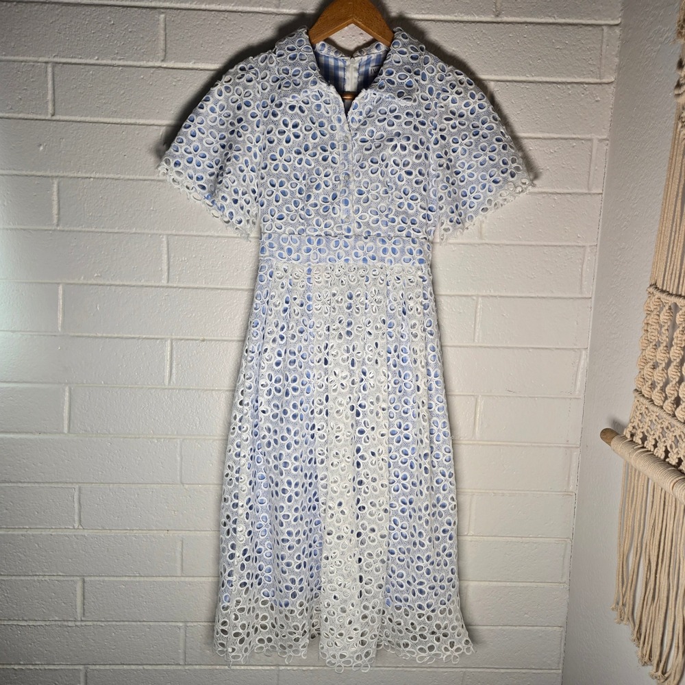 Ivy City Co Dress Small Cottage Gingham Eyelet Lace Midi Modest Church Angel